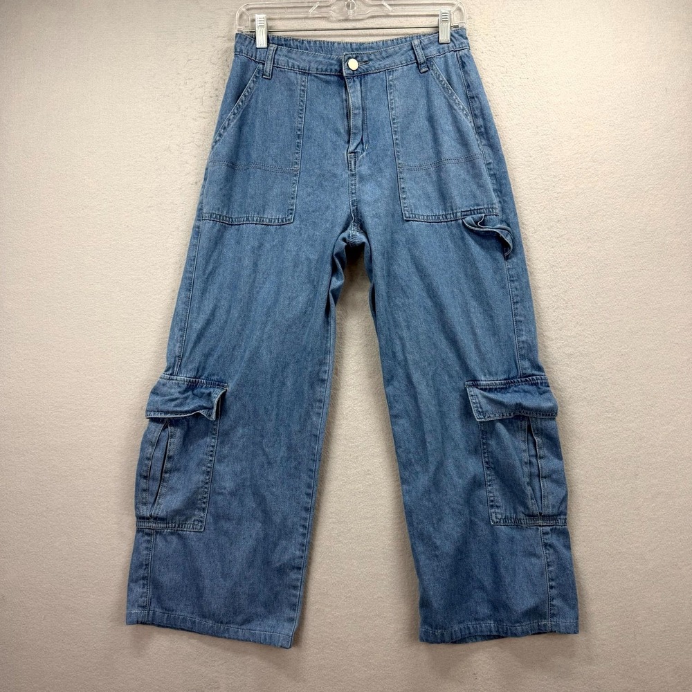 Baevely Cargo Jeans Womens M Fits 28x24* Blue Denim Pants Utility Carpenter Crop